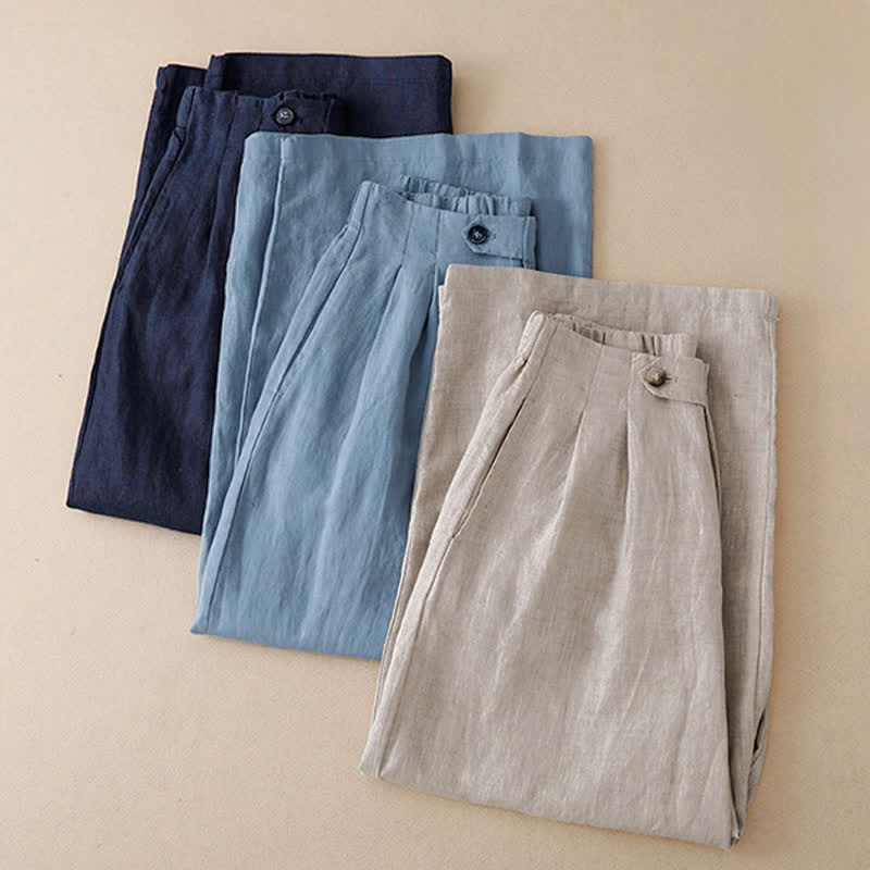 Nimara Ritual Summer Casual Minimalist Button-Up Solid Ankle Pants Women's Wide Leg Pants With Pocket