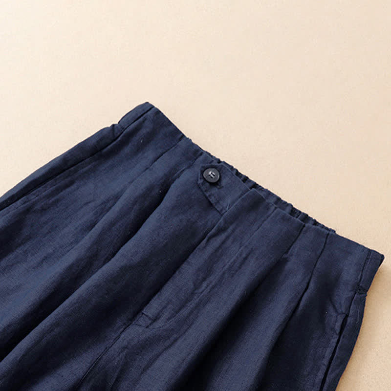 Nimara Ritual Summer Casual Minimalist Button-Up Solid Ankle Pants Women's Wide Leg Pants With Pocket