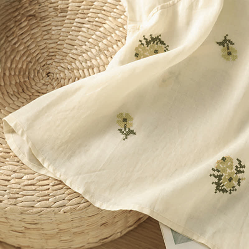 Nimara Ritual Summer Casual Tang Style Mandarin Collar Embroidery Floral Tank Top Women's Sleeveless Shirts