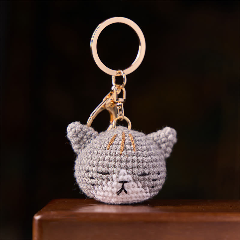 Harmony and Luck Hand-Woven Crochet Cute Cat Head Bag Keychains