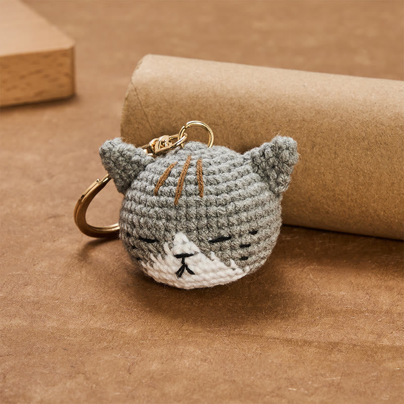 Harmony and Luck Hand-Woven Crochet Cute Cat Head Bag Keychains