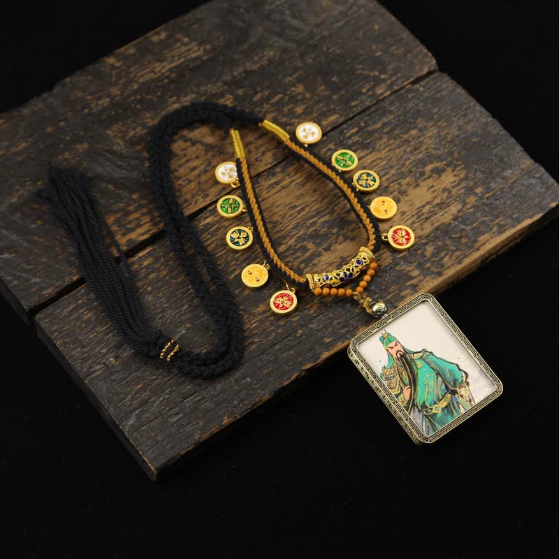 Nimara Ritual Copper Lord Guan Protection Braided Tassel Thangka Necklace