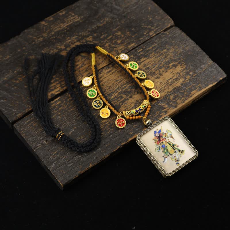 Nimara Ritual Copper Lord Guan Protection Braided Tassel Thangka Necklace