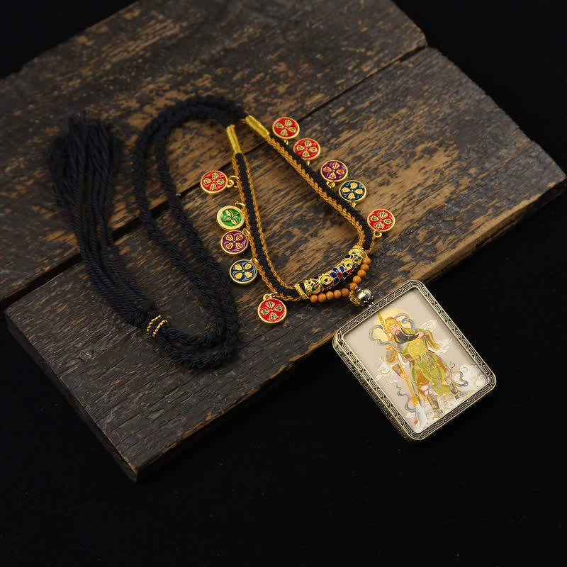Nimara Ritual Copper Lord Guan Protection Braided Tassel Thangka Necklace