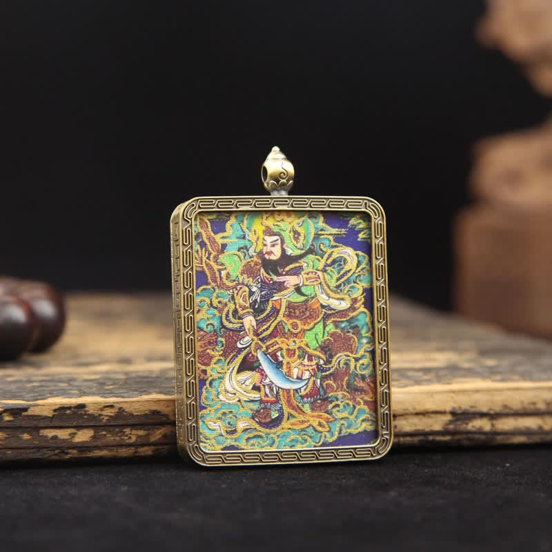 Nimara Ritual Copper Lord Guan Protection Braided Tassel Thangka Necklace