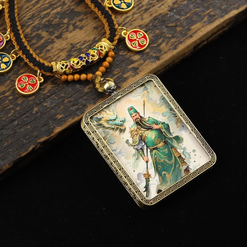 Nimara Ritual Copper Lord Guan Protection Braided Tassel Thangka Necklace