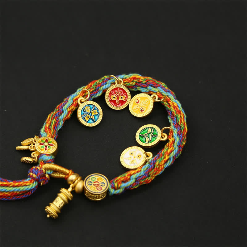 Nimara Ritual Rainbow Braided String Om Mani Padme Hum Wisdom Tassel Bracelet