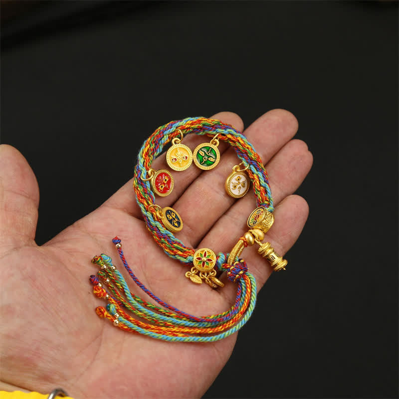 Nimara Ritual Rainbow Braided String Om Mani Padme Hum Wisdom Tassel Bracelet