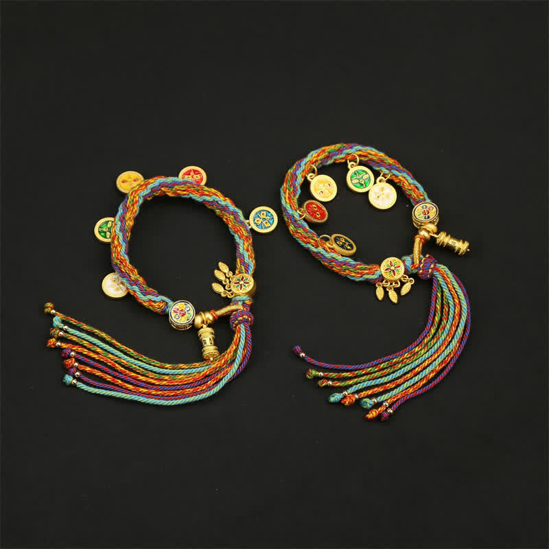 Nimara Ritual Rainbow Braided String Om Mani Padme Hum Wisdom Tassel Bracelet