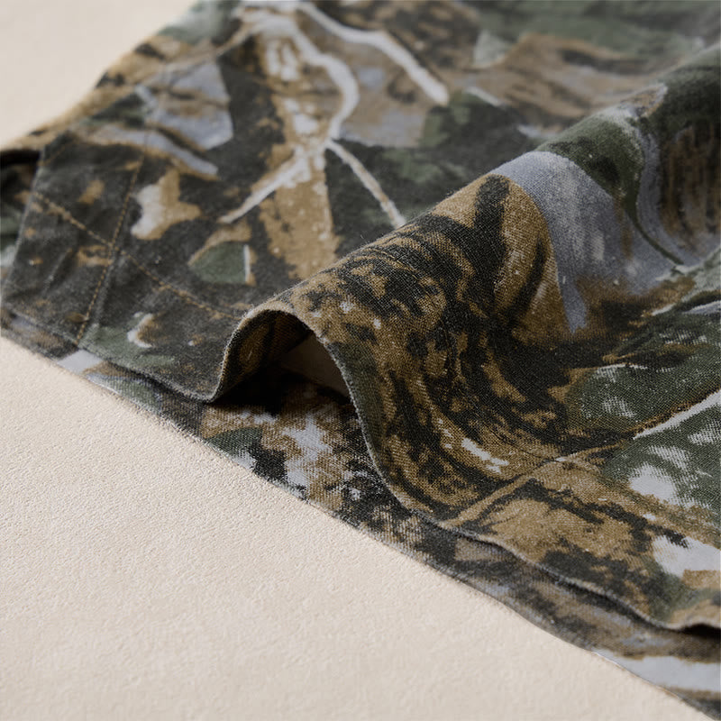 Nimara Ritual Summer Casual Athletic Drawstring Camouflage Leaves Cotton Ramie Men's Shorts With Pockets
