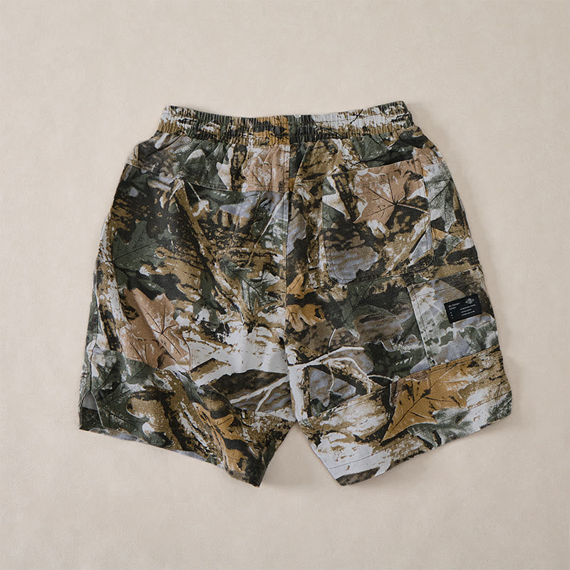 Nimara Ritual Summer Casual Athletic Drawstring Camouflage Leaves Cotton Ramie Men's Shorts With Pockets