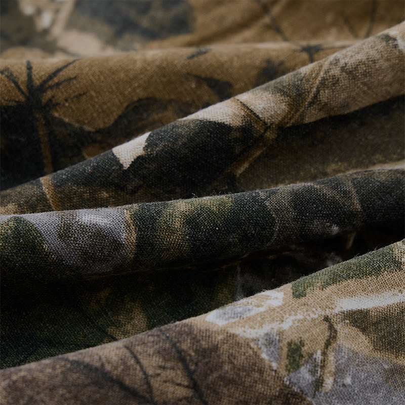Nimara Ritual Summer Casual Athletic Drawstring Camouflage Leaves Cotton Ramie Men's Shorts With Pockets