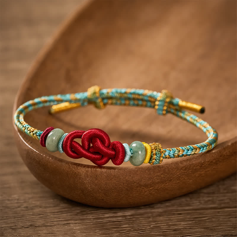Nimara Ritual Handmade Braided Yellow Green Wenchang Knot Jade Luck Adjustable Bracelet