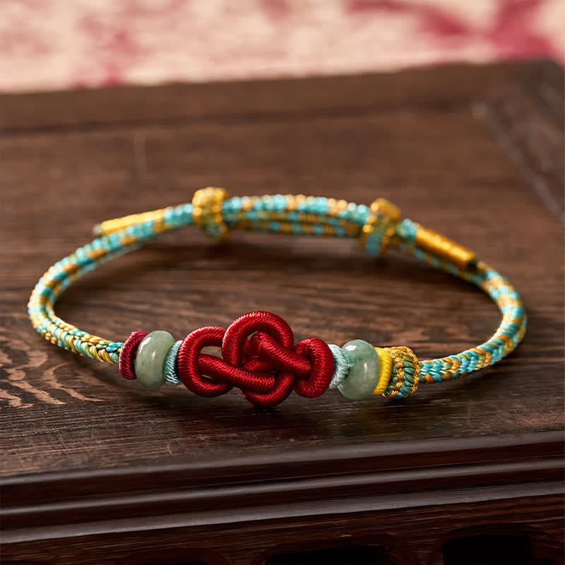 Nimara Ritual Handmade Braided Yellow Green Wenchang Knot Jade Luck Adjustable Bracelet