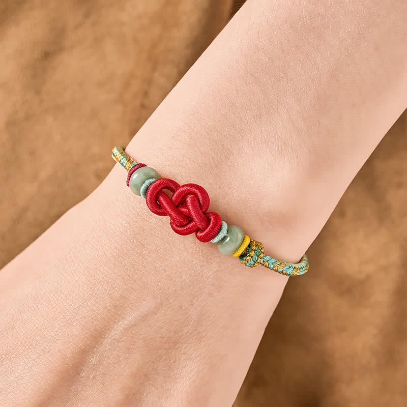 Nimara Ritual Handmade Braided Yellow Green Wenchang Knot Jade Luck Adjustable Bracelet