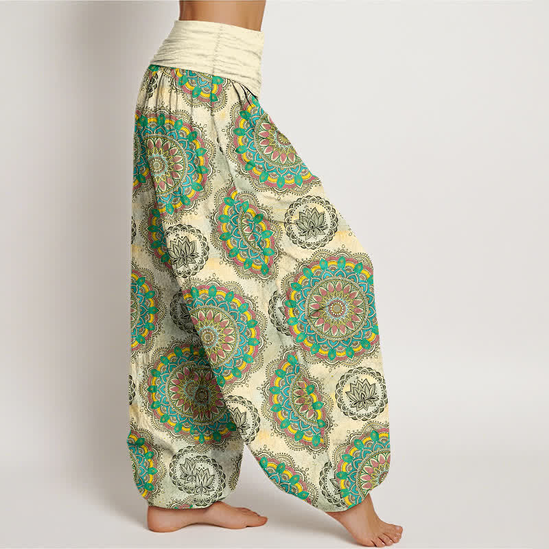 Nimara Ritual Cotton Boho Mandala Pattern Women's Elastic Waist Harem Pants