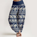 Nimara Ritual Cotton Elephant Tribal Stripe Pattern Women's Elastic Waist Harem Pants