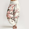 Nimara Ritual Cotton Panda Sakura Blossom Pattern Women's Elastic Waist Harem Pants