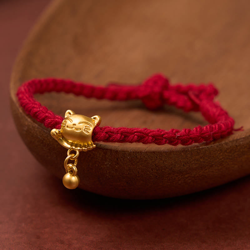 Nimara Ritual Tibetan Red String Copper Lucky Cat Drop Ball Pendant Hand-Woven Protection Bracelet