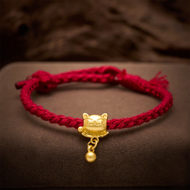 Nimara Ritual Tibetan Red String Copper Lucky Cat Drop Ball Pendant Hand-Woven Protection Bracelet