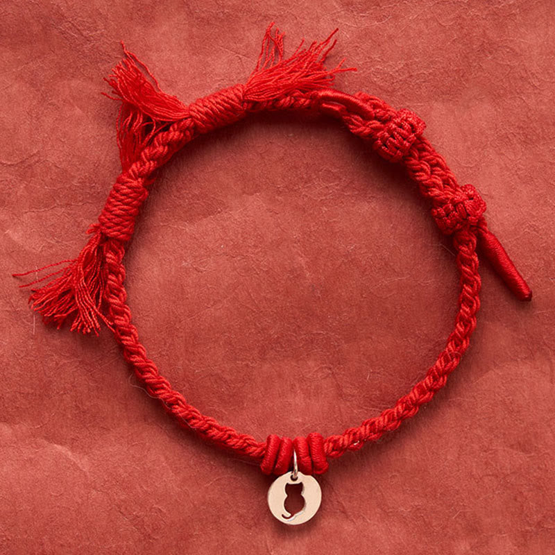 Nimara Ritual 925 Sterling Silver Red String Protection Cat Round Hollow Design Charm Bracelet