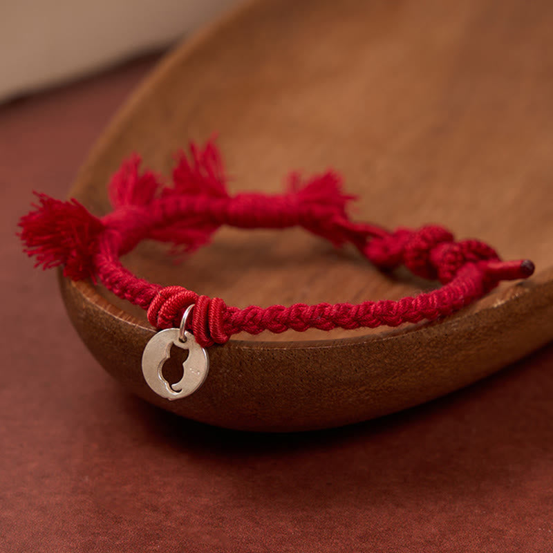 Nimara Ritual 925 Sterling Silver Red String Protection Cat Round Hollow Design Charm Bracelet