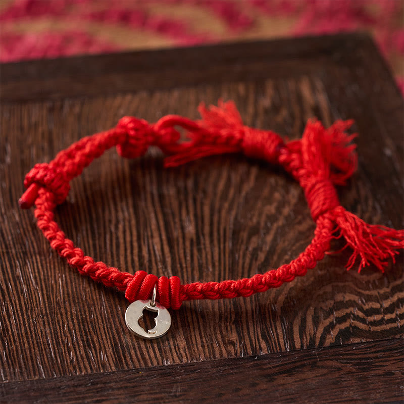 Nimara Ritual 925 Sterling Silver Red String Protection Cat Round Hollow Design Charm Bracelet