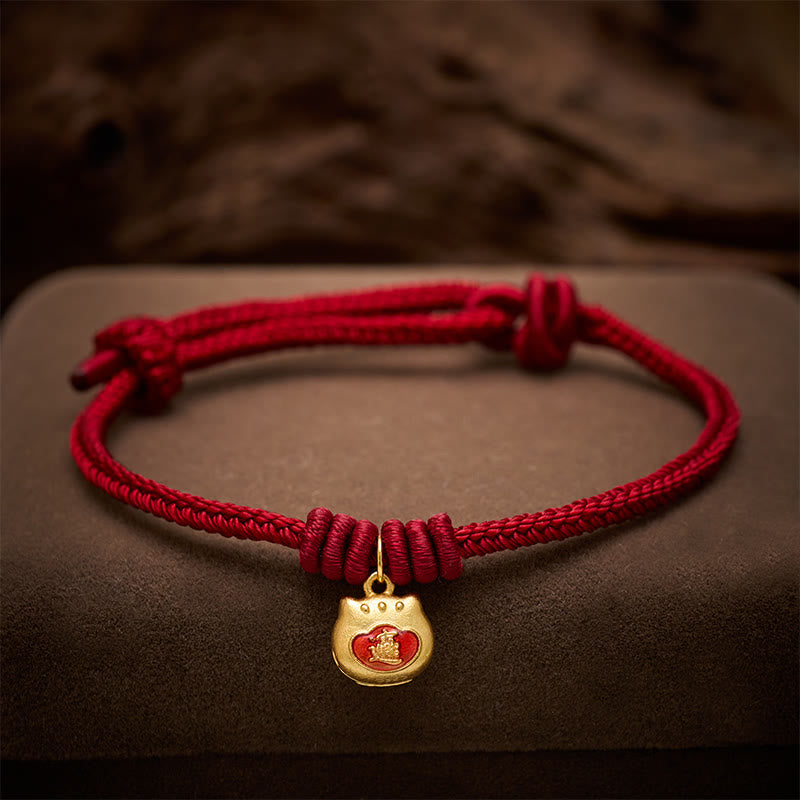 Nimara Ritual Gold Plated 925 Sterling Silver Cat Red String Protection Bracelet