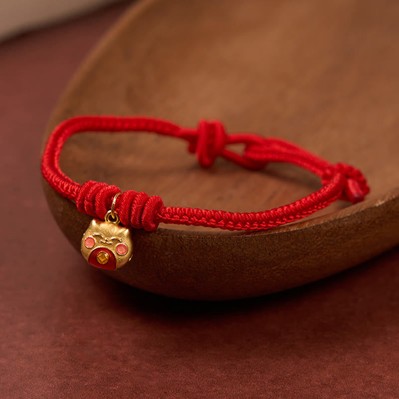 Nimara Ritual Gold Plated 925 Sterling Silver Cat Red String Protection Bracelet