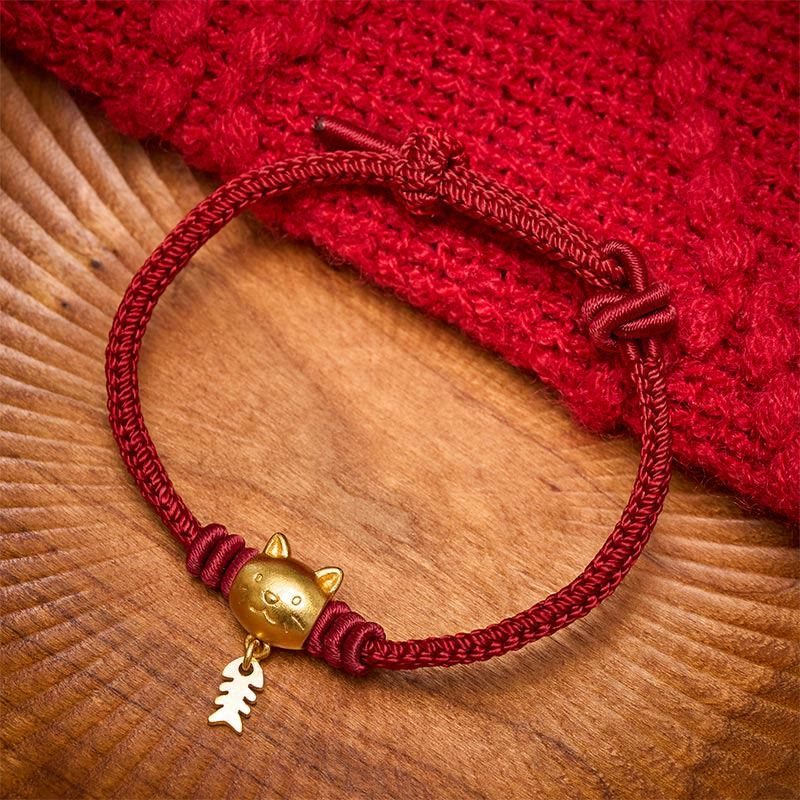 Nimara Ritual Copper Cute Cat Fish Red String Healing Bracelet