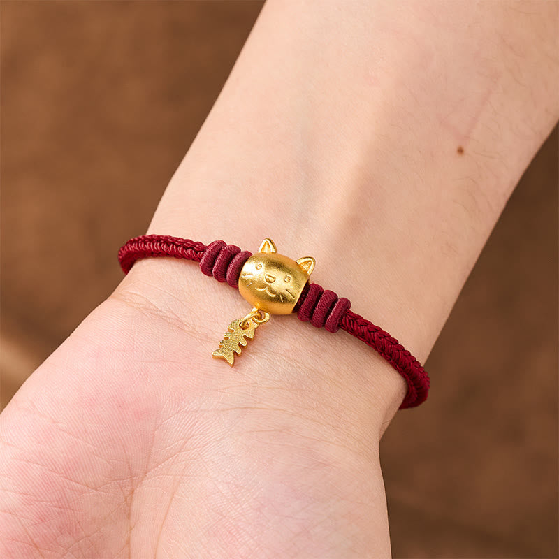 Nimara Ritual Copper Cute Cat Fish Red String Healing Bracelet