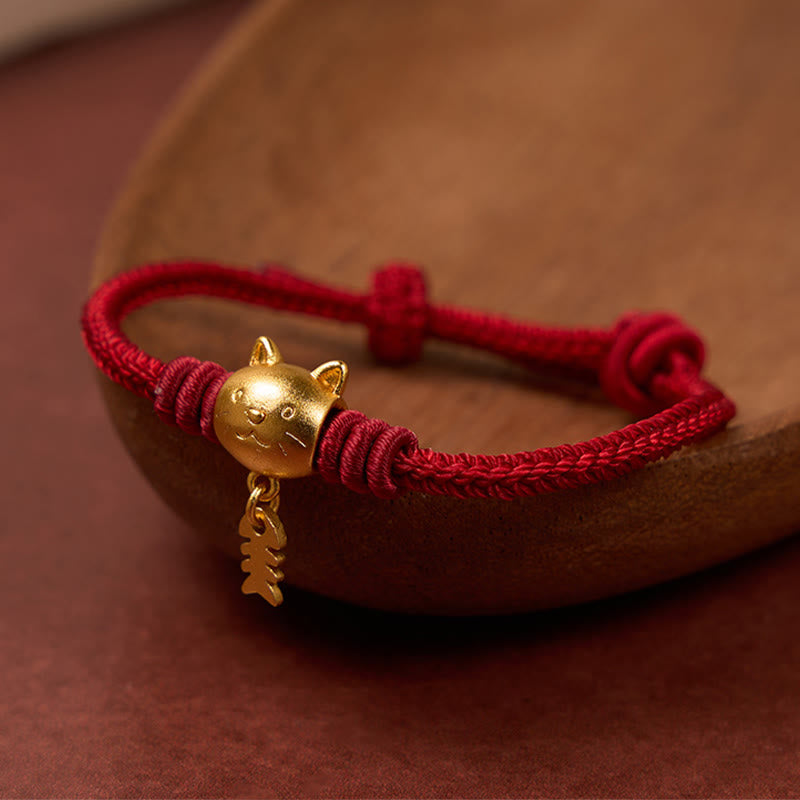 Nimara Ritual Copper Cute Cat Fish Red String Healing Bracelet