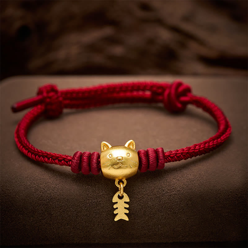 Nimara Ritual Copper Cute Cat Fish Red String Healing Bracelet