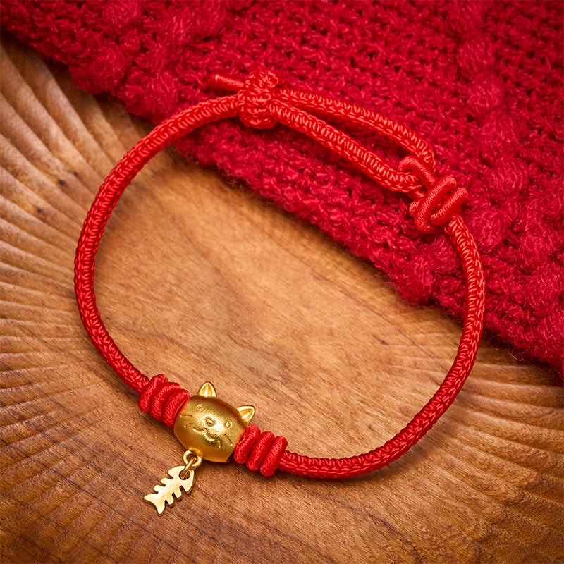 Nimara Ritual Copper Cute Cat Fish Red String Healing Bracelet