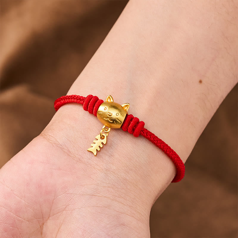 Nimara Ritual Copper Cute Cat Fish Red String Healing Bracelet