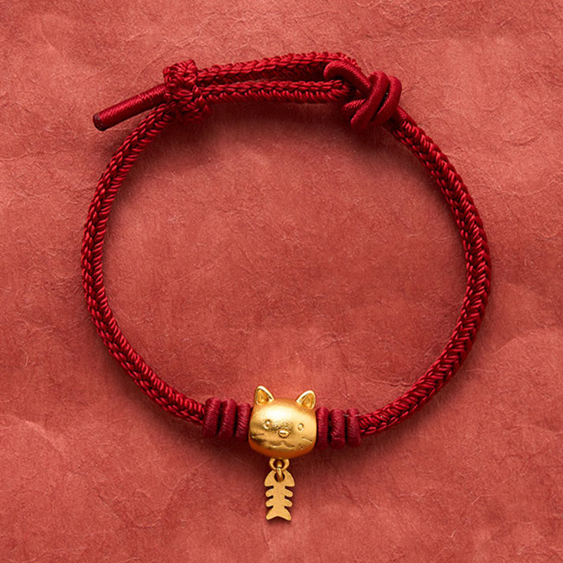 Nimara Ritual Copper Cute Cat Fish Red String Healing Bracelet