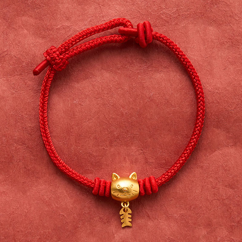 Nimara Ritual Copper Cute Cat Fish Red String Healing Bracelet