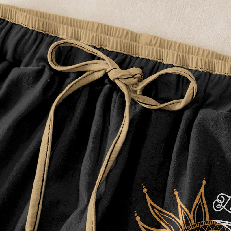 Nimara Ritual Pure Cotton Sun and Moon Mandala Pattern Women's Elastic Waist Pants With Pockets