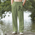 Nimara Ritual Cotton Lotus Om Pattern Men's Tapered Pants With Pockets