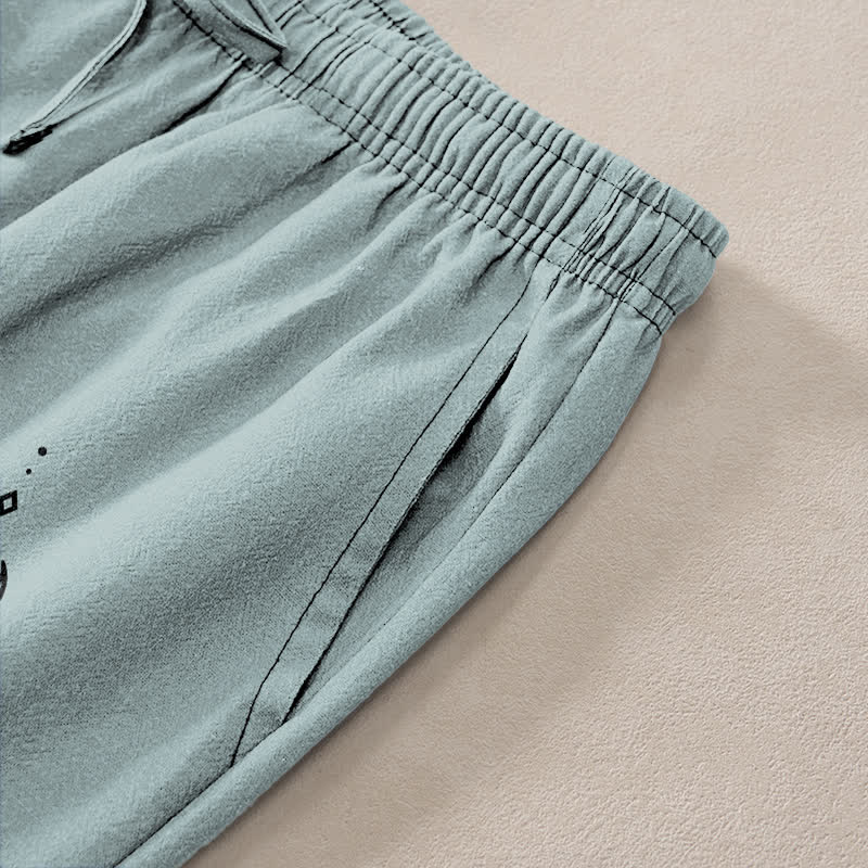 Nimara Ritual Cotton Lotus Moon Pattern Men's Tapered Pants With Pockets