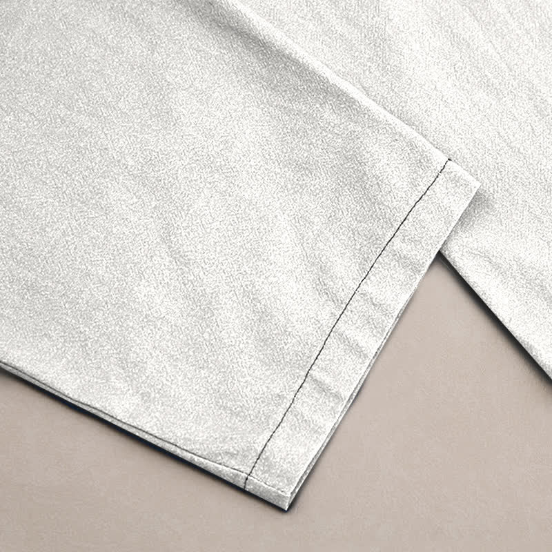 Nimara Ritual Cotton White Crane Wave Pattern Men's Tapered Pants With Pockets