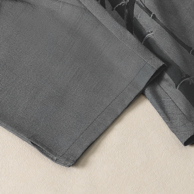 Nimara Ritual Pure Cotton Ink Bamboo Pattern Drawstring Men's Tapered Pants With Pockets