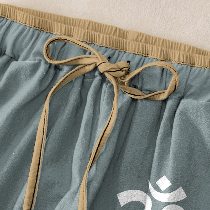 Nimara Ritual Pure Cotton Om Symbol Pattern Women's Elastic Waist Pants With Pockets