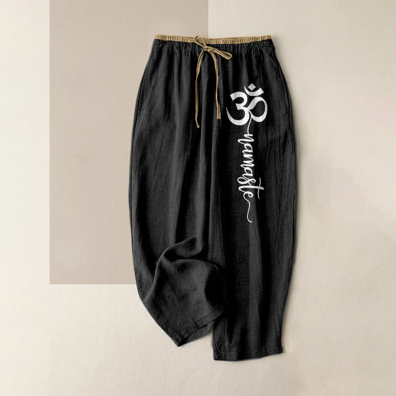 Nimara Ritual Pure Cotton Om Symbol Pattern Women's Elastic Waist Pants With Pockets