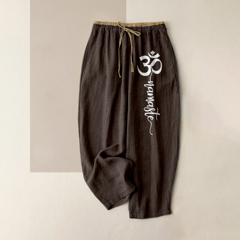 Nimara Ritual Pure Cotton Om Symbol Pattern Women's Elastic Waist Pants With Pockets