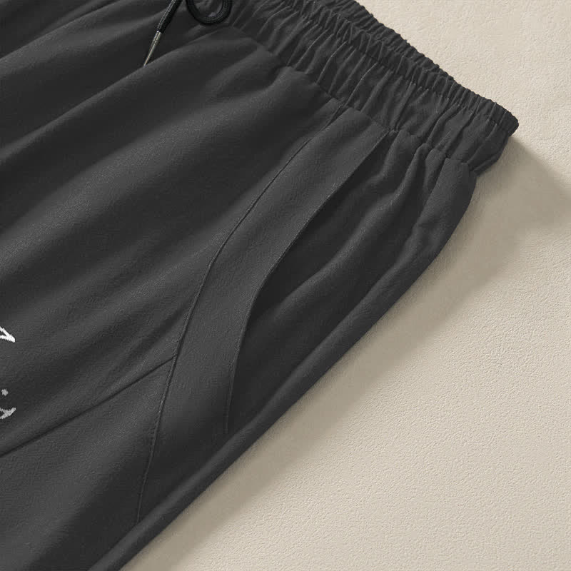 Nimara Ritual Pure Cotton Sun Moon Phase Pattern Drawstring Men's Tapered Pants With Pockets