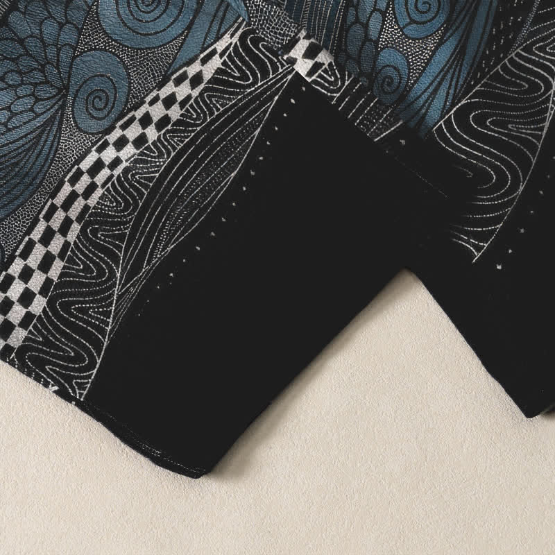 Nimara Ritual Pure Cotton Tribal Wave Pattern Drawstring Men's Tapered Pants With Pockets