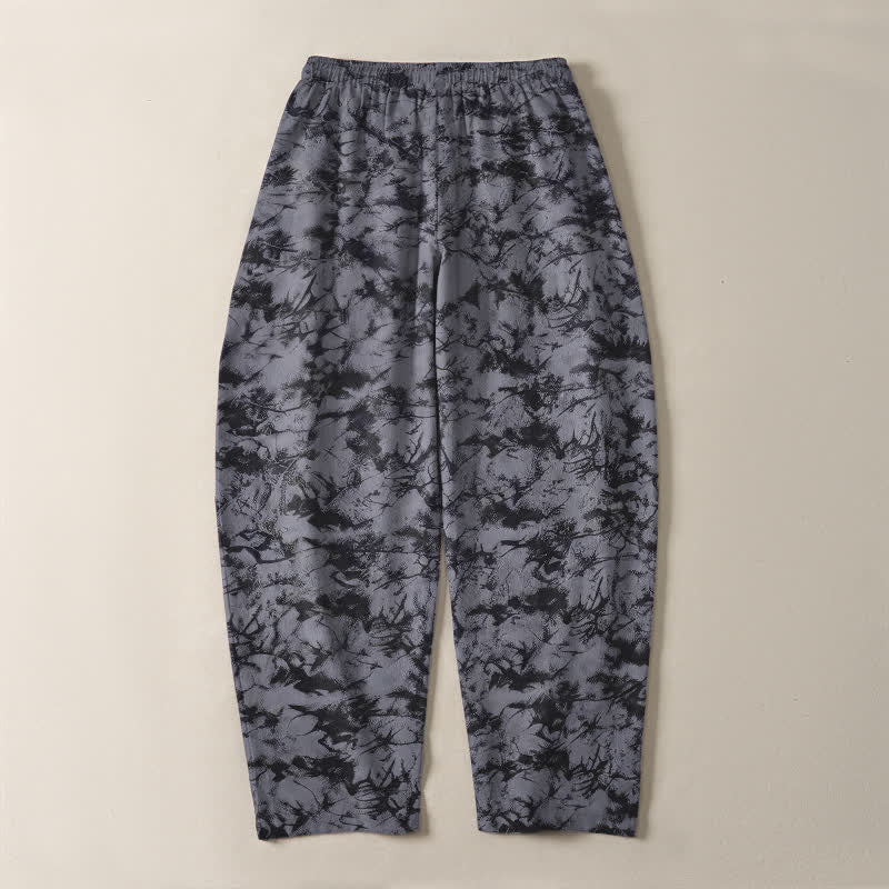 Nimara Ritual Pure Cotton Dark Marble Camo Pattern Drawstring Men's Tapered Pants With Pockets