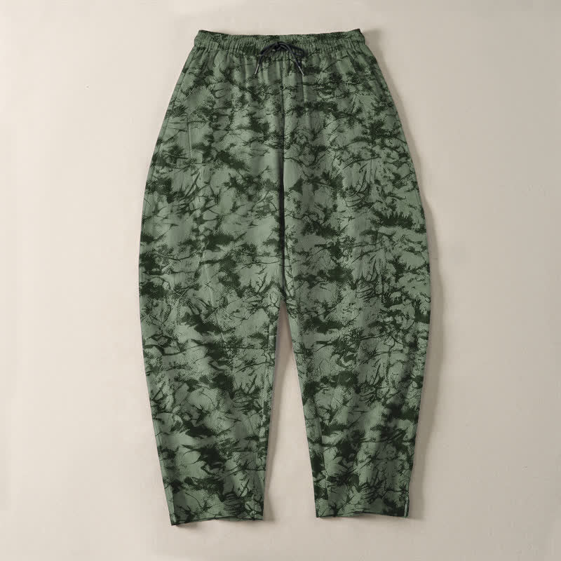 Nimara Ritual Pure Cotton Dark Marble Camo Pattern Drawstring Men's Tapered Pants With Pockets