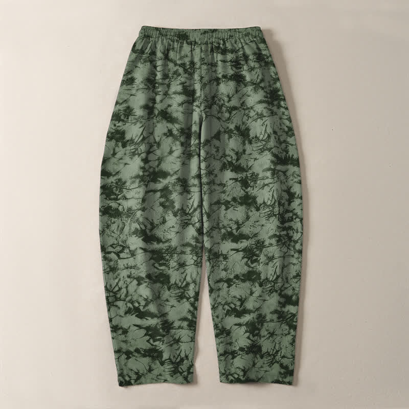 Nimara Ritual Pure Cotton Dark Marble Camo Pattern Drawstring Men's Tapered Pants With Pockets